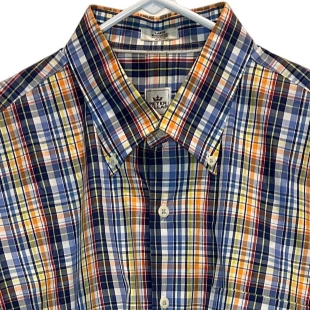 Peter Millar Button Down Shirt Large Mens Multicolor Plaid Long Sleeve Cotton
